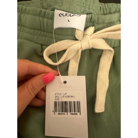 NWT Eubi Joggers Size Large Green Zipper Pockets - Picture 6 of 7